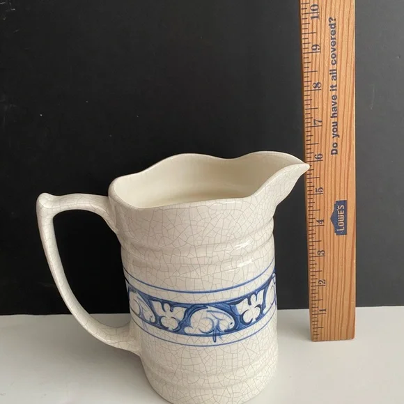 Vintage DEDHAM Pottery Blue Rabbit Pitcher Wavetop 40 oz. Early Pottery Shed